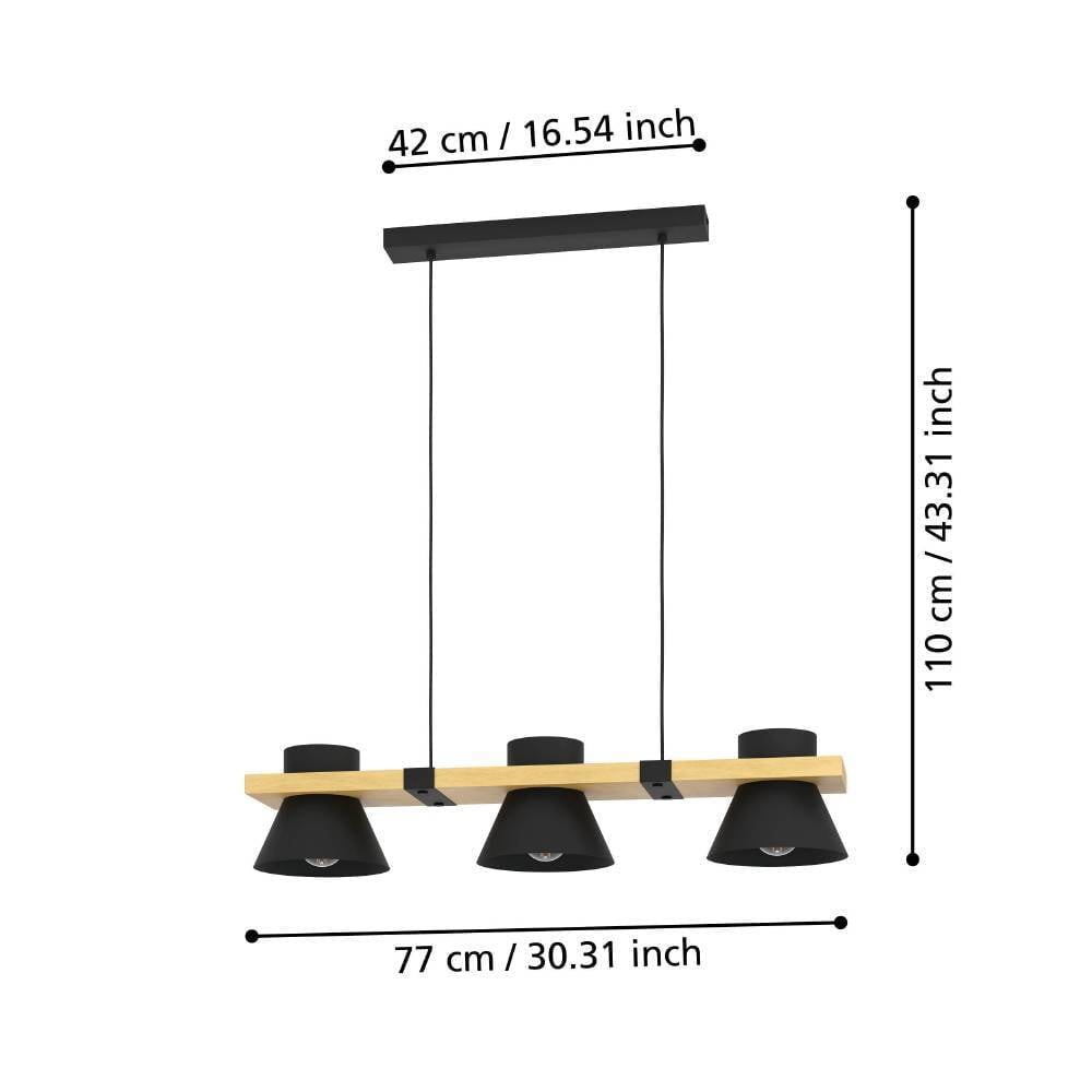 Eglo 43956 "MACCLES" 110 Cm Yüksekliğinde Çelik, Ahşap Siyah, Kahverengi Sarkıt Avize
