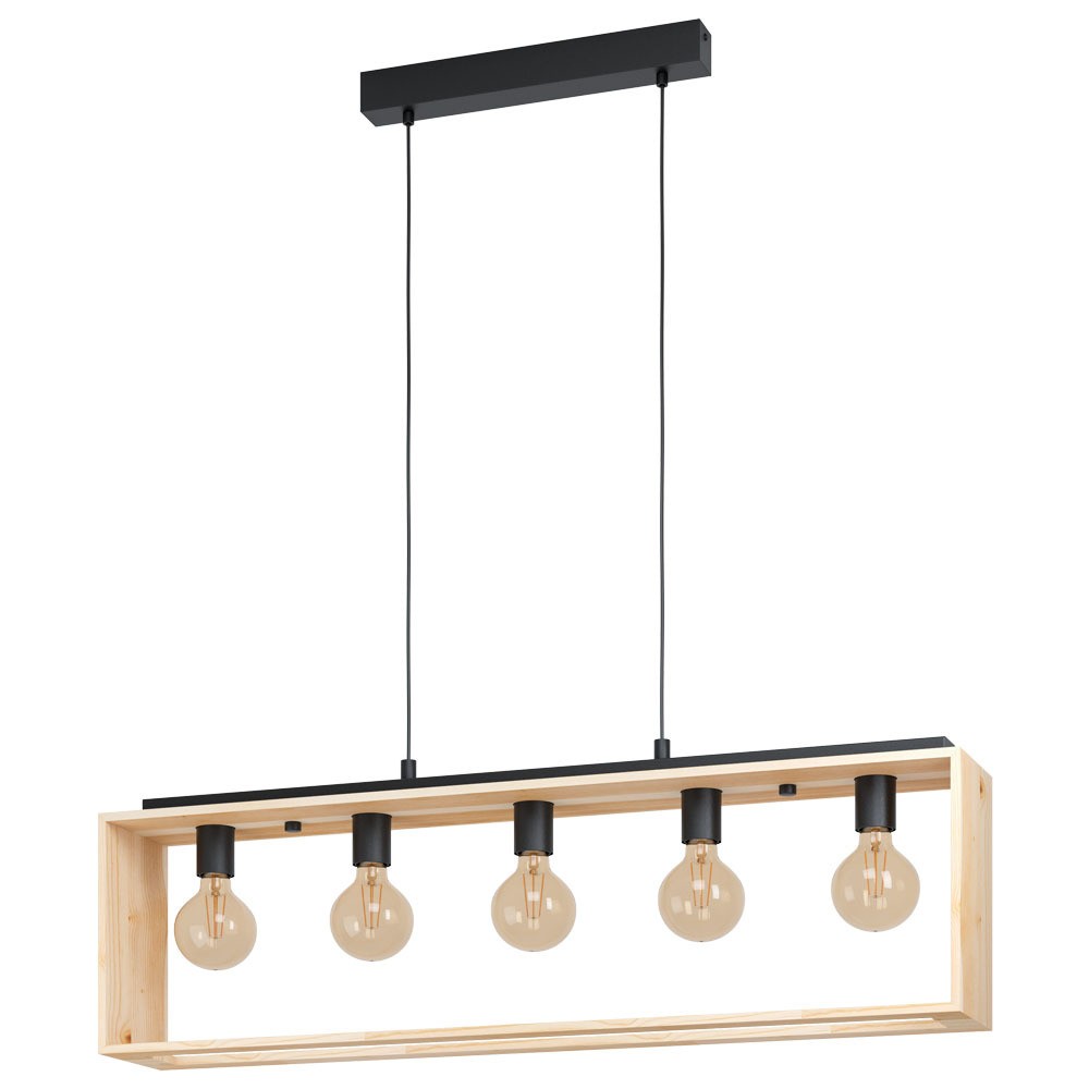 Eglo 43414 "FAMBOROUGH" 110 Cm Yüksekliğinde Çelik, Ahşap Siyah, Doğal Sarkıt Avize