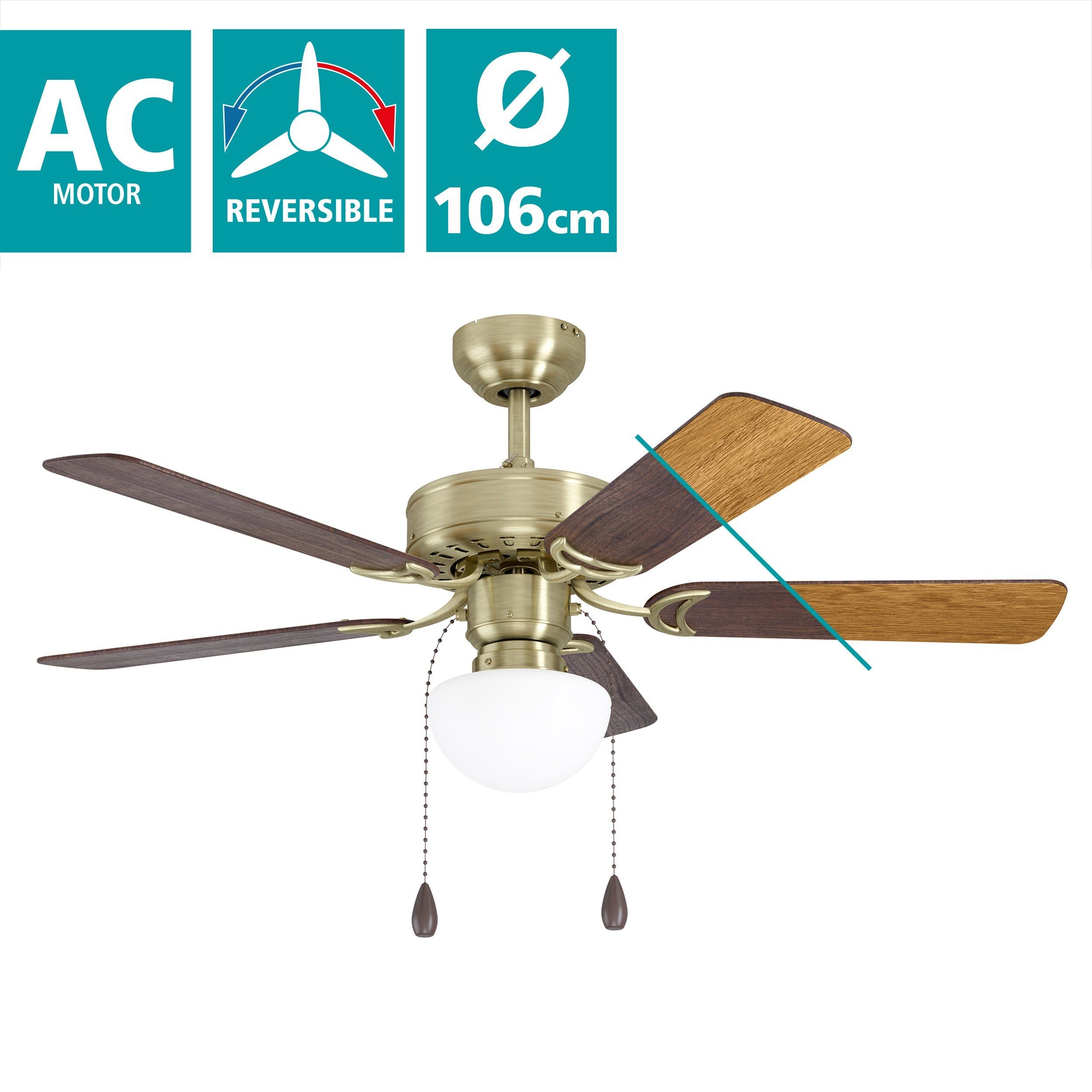 Eglo 35075 "CADIZ" 106,6 Cm Çapında Çelik Tavan Vantilatörü Çekme İpli Ac Motor