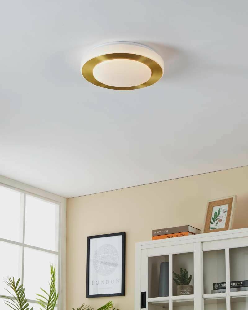Eglo 900369 "LED CARPI" 30 Cm Çapında Çelik Fırçalanmış Pirinç, Beyaz Duvar Tavan Armatürü Ip44