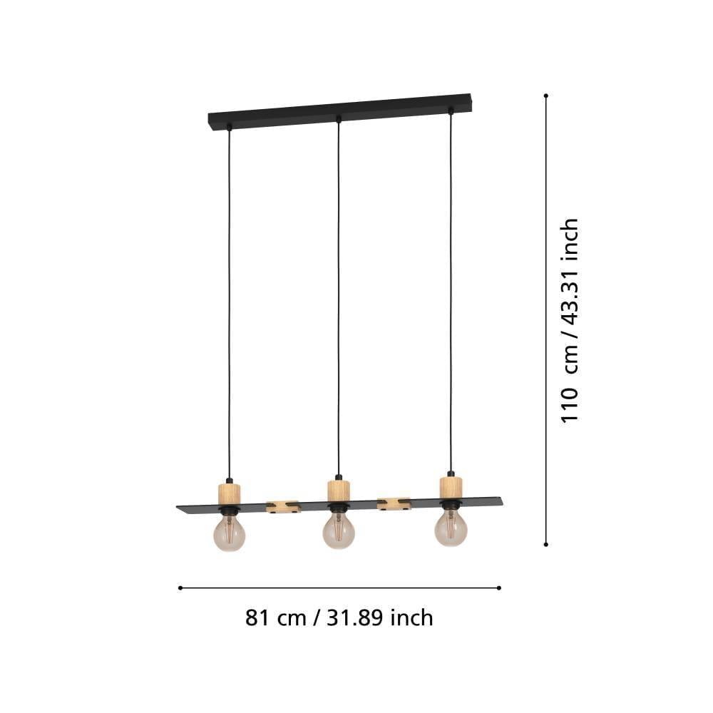 Eglo 43752 "BRAMERTON" 110 Cm Yüksekliğinde Çelik, Ahşap Siyah, Kahverengi Sarkıt Avize