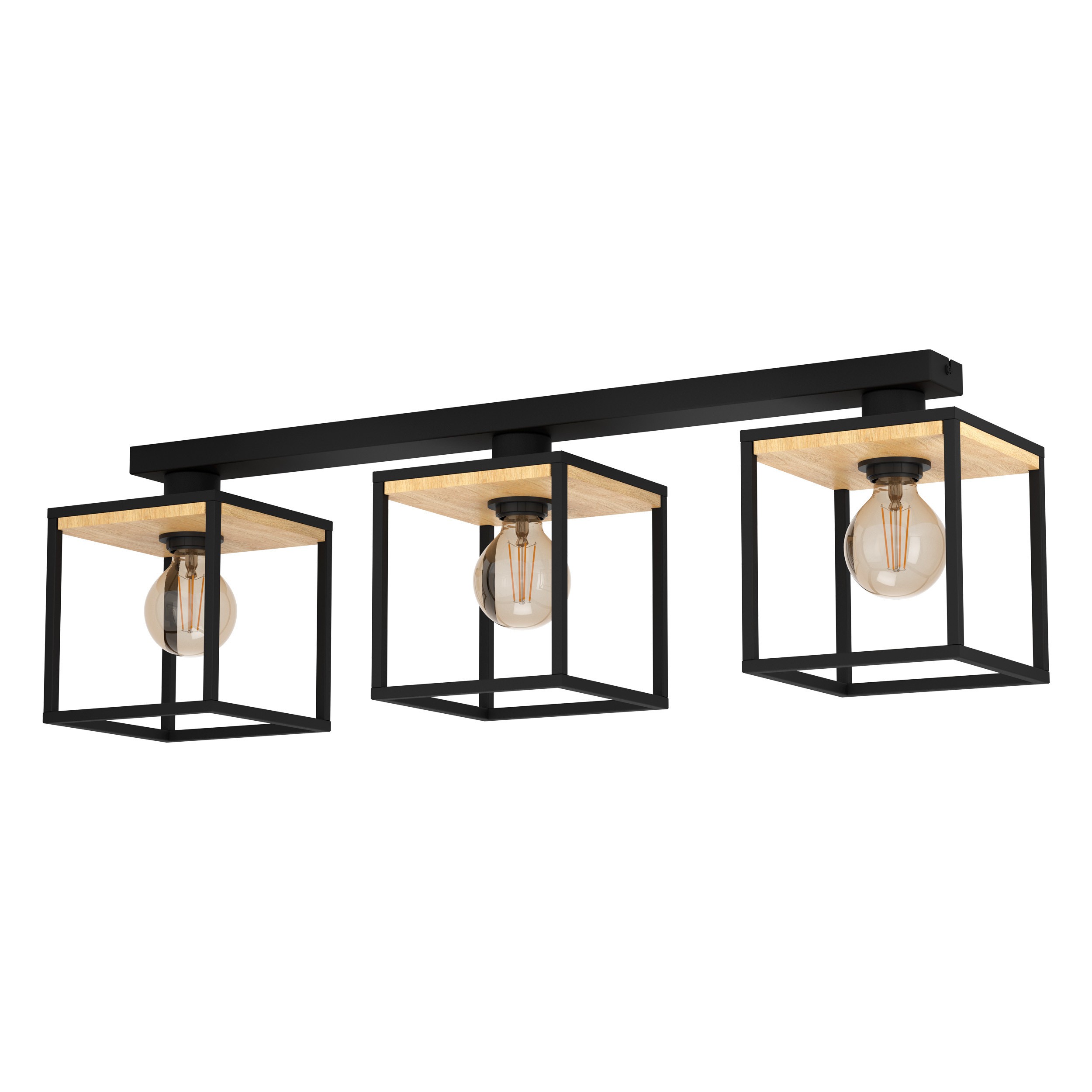 Eglo 99856 İç Mekan " Lıbertad " Siyah, Kahverengi Renk Çelik, Ahşap Tavan Aydınlatması Ip20 E27 Max: 3X40W En: 86 Cm