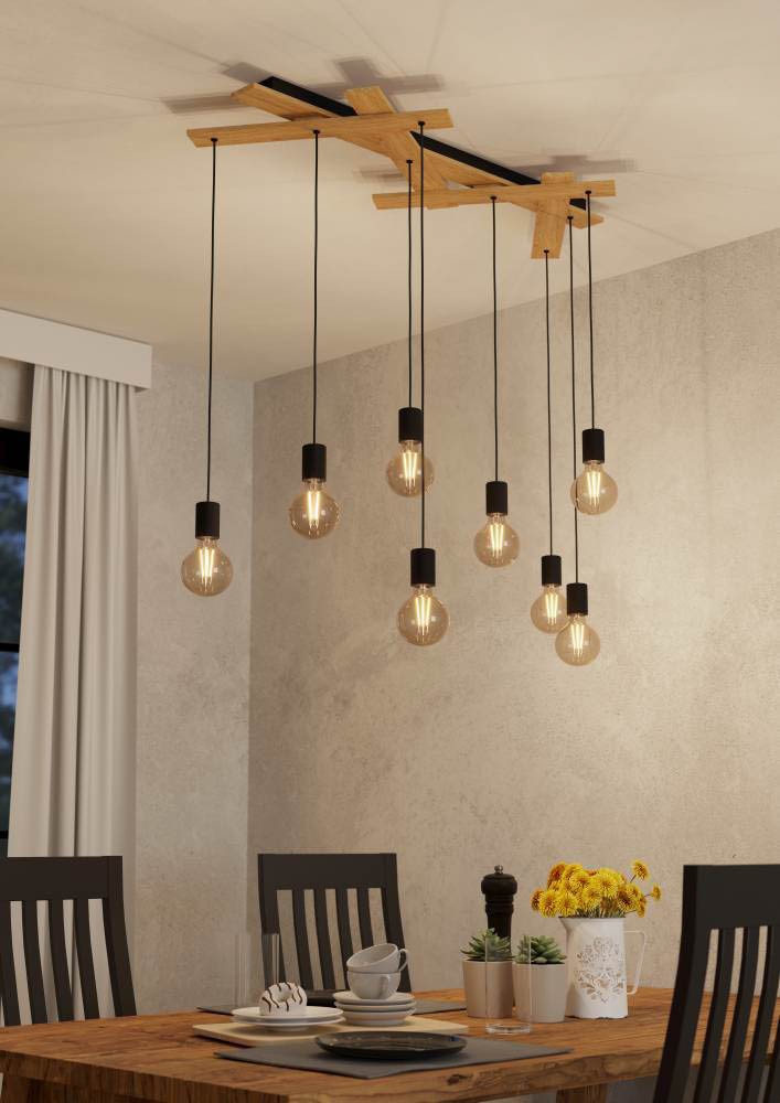 Eglo 43641 "MONMOUNT" 85 Cm Yüksekliğinde Çelik, Ahşap Sarkıt Avize