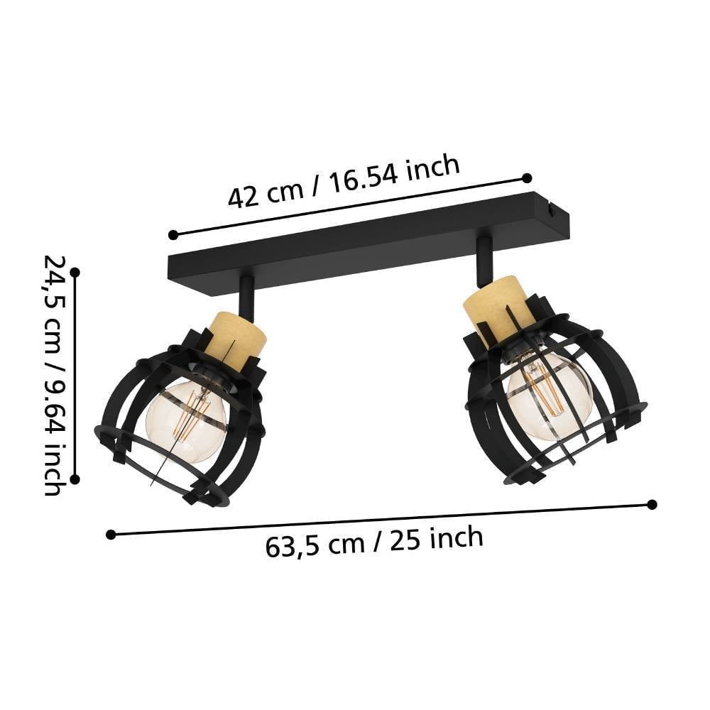 Eglo 43927 "STILLINGTON 1" 2X40W Çelik, Ahşap Siyah, Kahverengi Sıva Üstü Spot
