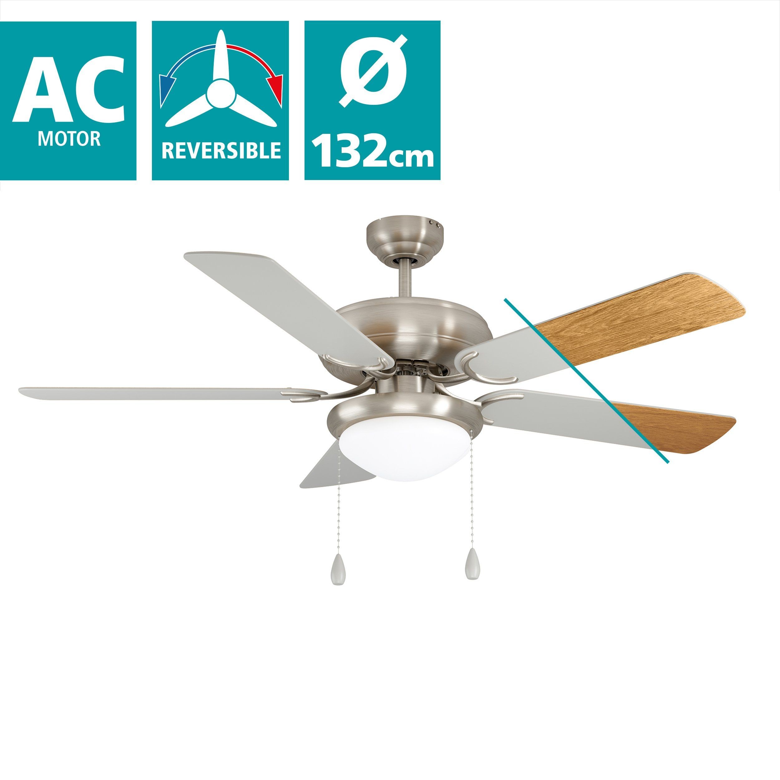 Eglo 35078 "BALLINA" 132 Cm Çapında Çelik Tavan Vantilatörü Çekme İpli Ac Motor
