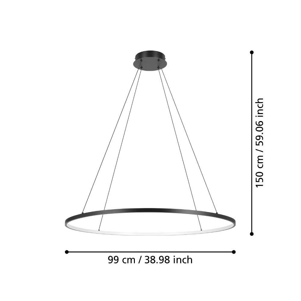 Eglo 901637 "PARRUTA" 150 Cm Yüksekliğinde Alüminyum, Çelik Siyah Sarkıt Avize