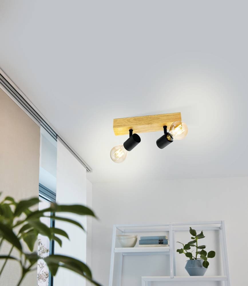 Eglo 99478 "TOWNSHEND 3" 2X60W Ahşap, Çelik Kahverengi, Siyah Sıva Üstü Spot