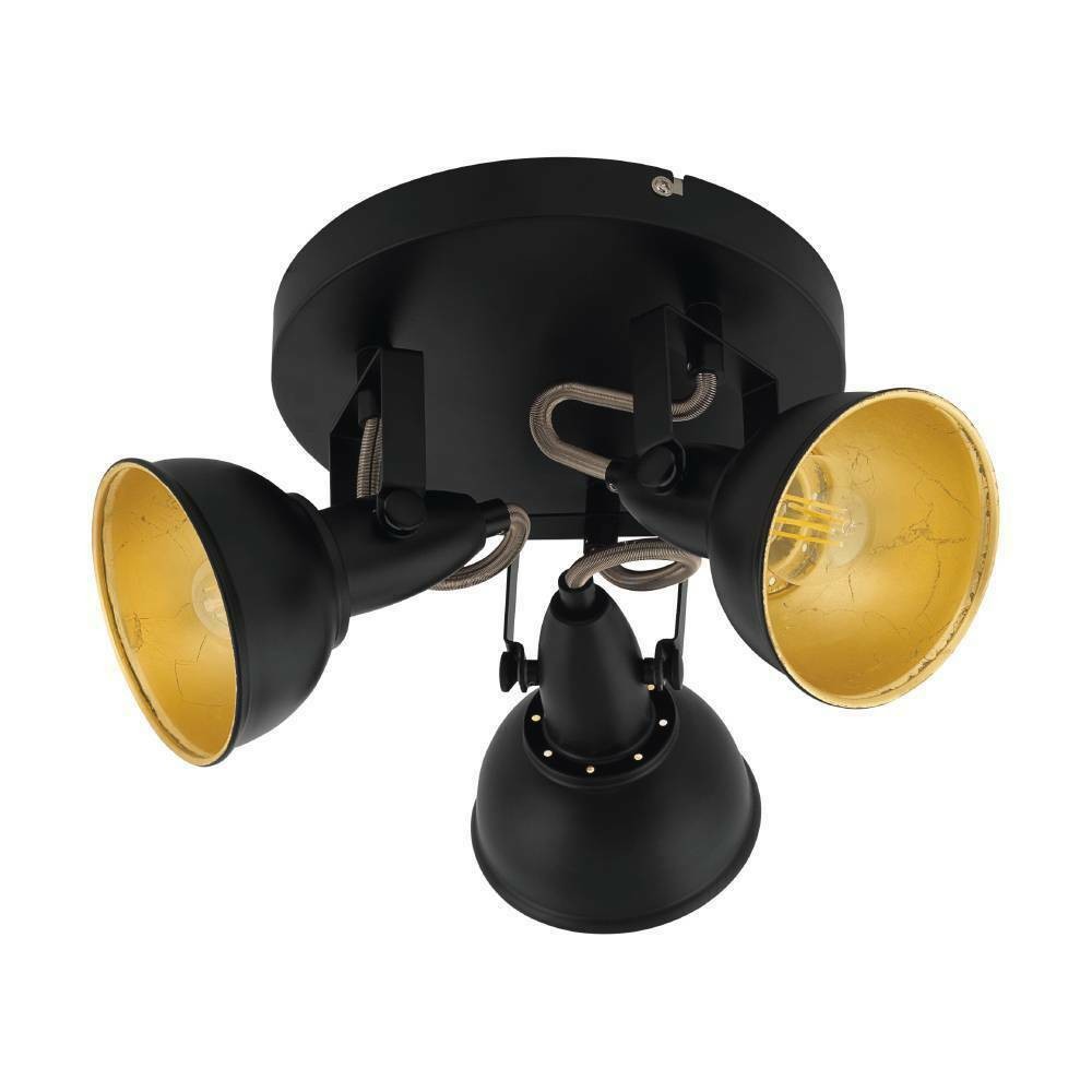 Eglo 75514 "THORNTON" 3X28W Çelik Siyah, Gold Sıva Üstü Spot