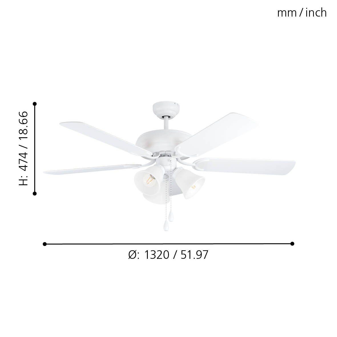 Eglo 35076 "LAS PALMAS" 132 Cm Çapında Çelik Tavan Vantilatörü Çekme İpli Ac Motor