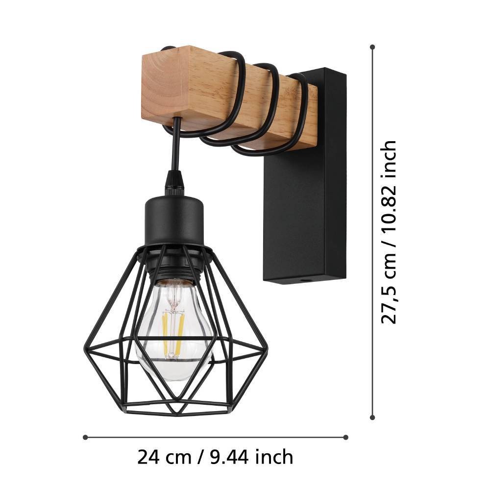 Eglo 44078 "TOWNSHEND 5" Çelik, Ahşap Siyah, Kahverengi Duvar Aplik