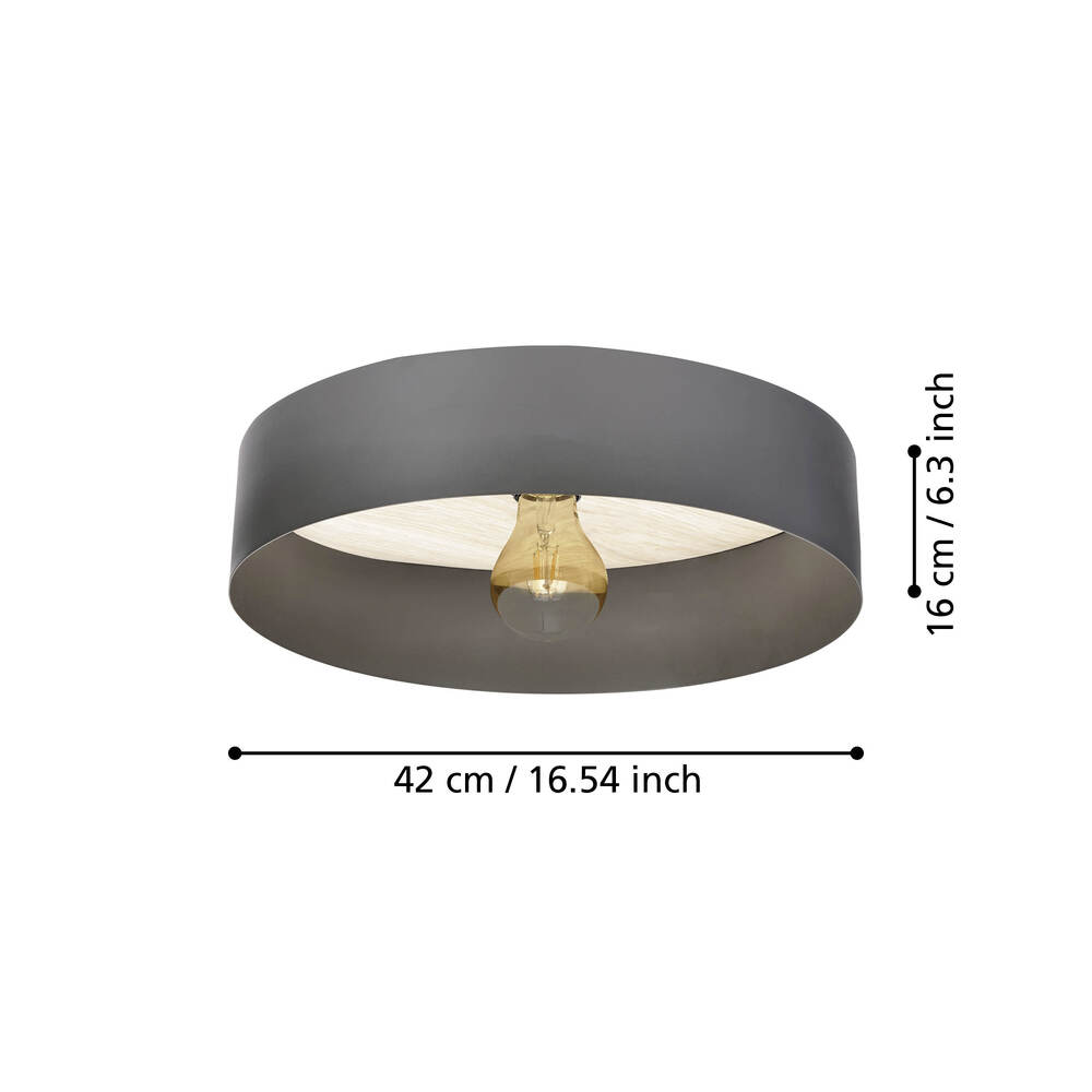 Eglo 901745 "DUAIA" 42 Cm Çapında Koyu Gri Çelik Tavan Armatürü