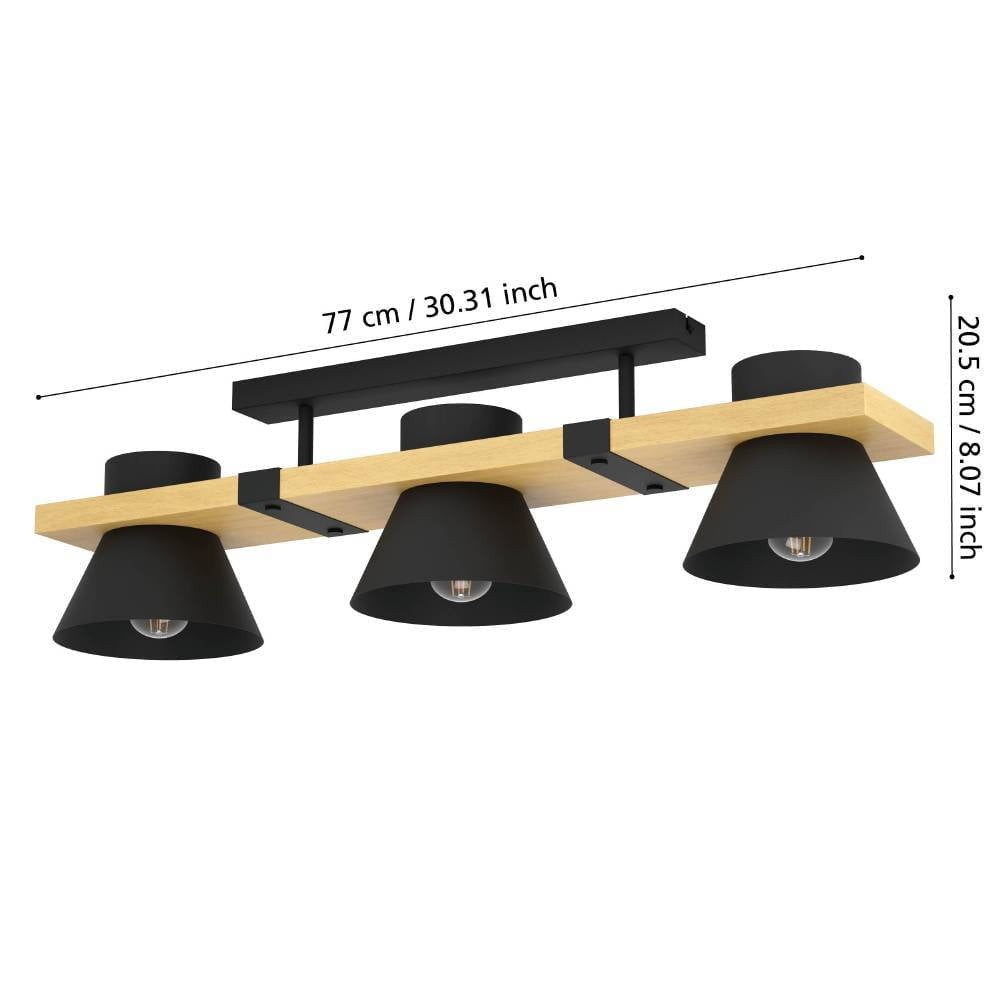 Eglo 43955 "MACCLES" 78 Cm Uzunluğunda Çelik, Ahşap Siyah, Kahverengi Tavan Armatürü