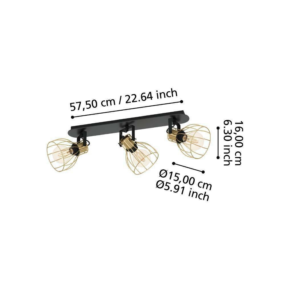 Eglo 900384 "SAMBATELLO" 3X40W Çelik, Ahşap Siyah, Fırçalanmış Pirinç Sıva Üstü Spot