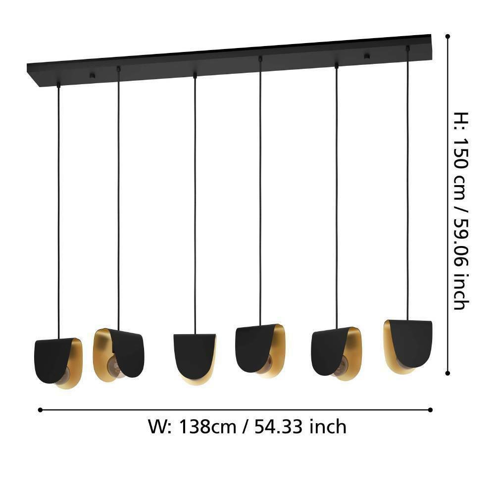 Eglo 390184 "SERENARA" 150 Cm Yüksekliğinde Çelik Siyah, Gold Sarkıt Avize