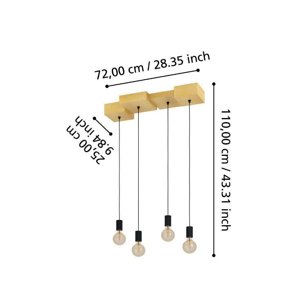 Eglo 43799 "HALKIN" 110 Cm Yüksekliğinde Ahşap, Çelik Kahverengi, Siyah Sarkıt Avize