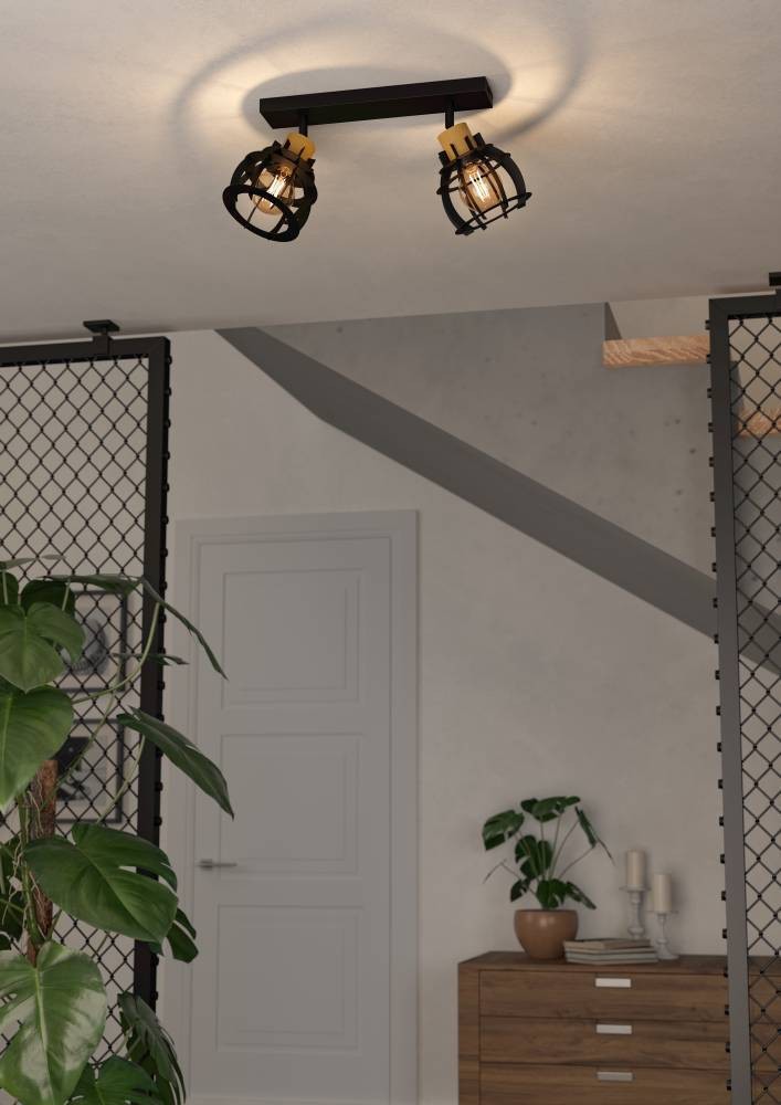 Eglo 43927 "STILLINGTON 1" 2X40W Çelik, Ahşap Siyah, Kahverengi Sıva Üstü Spot