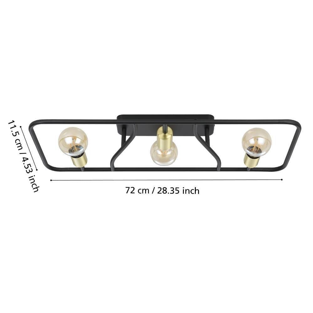 Eglo 900367 "MESSINARO" 72 Cm Uzunluğunda Çelik Siyah, Fırçalanmış Pirinç Tavan Armatürü