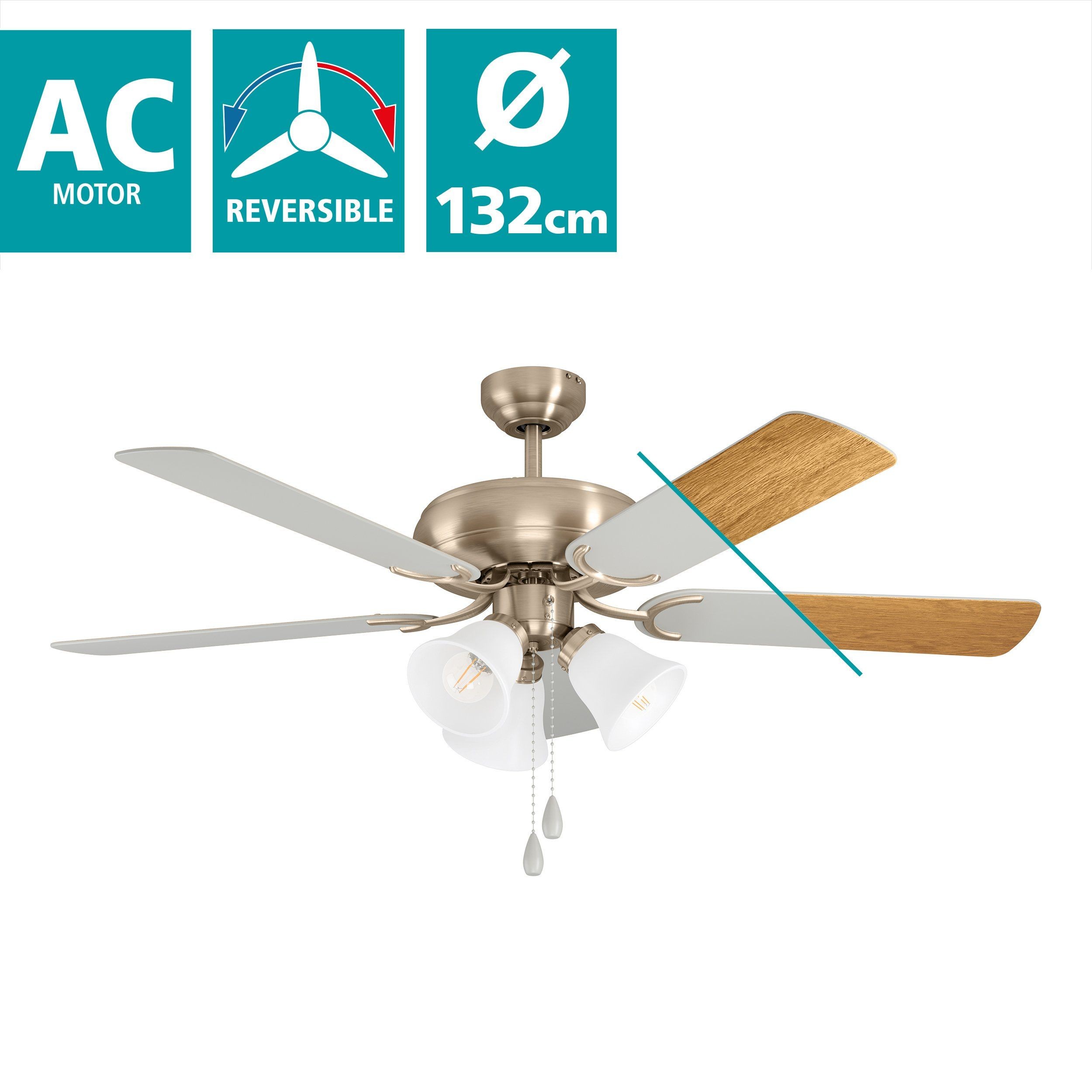 Eglo 35077 "LAS PALMAS" 132 Cm Çapında Çelik Tavan Vantilatörü Çekme İpli Ac Motor