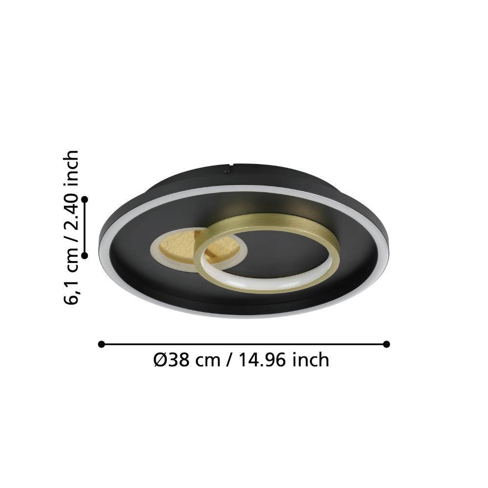 Eglo 901244 "TIRIOLO" 38 Cm Çapında Çelik, Plastik Siyah, Gold Duvar Tavan Armatürü