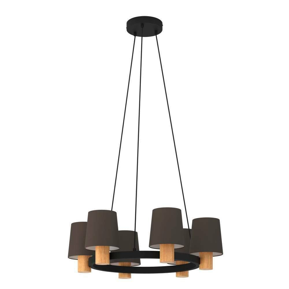 Eglo 43781 "EDALE" 70 Cm Çapında Çelik, Ahşap Siyah, Kahverengi Sarkıt Avize