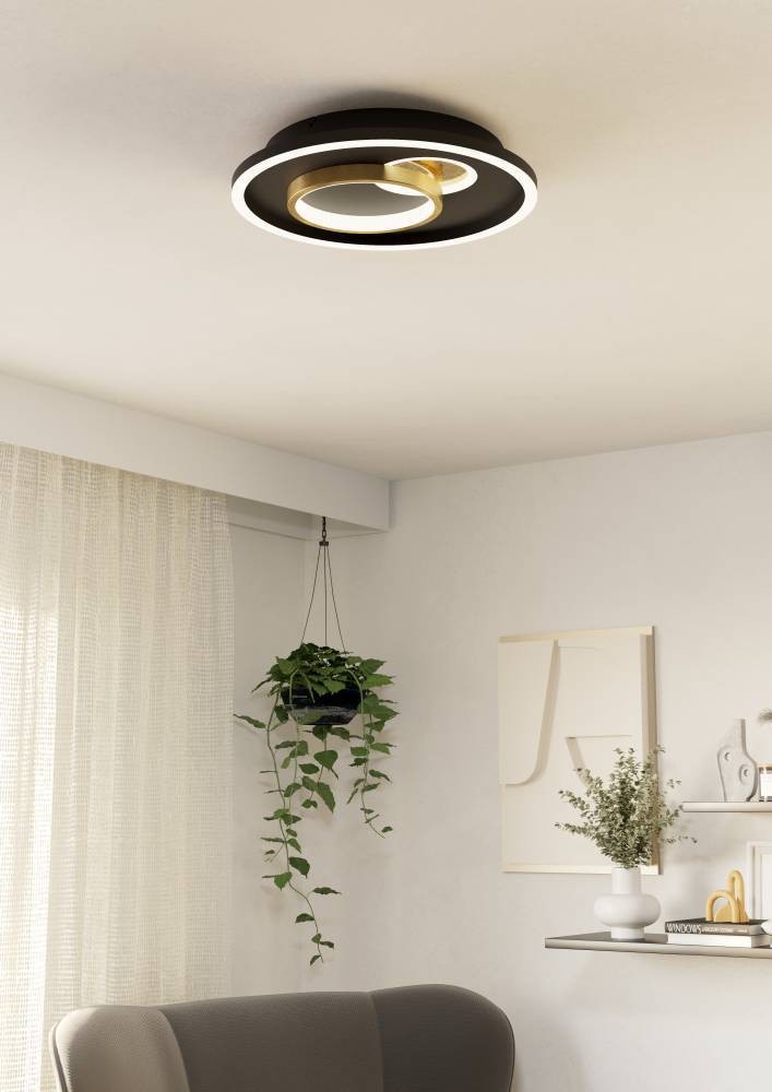Eglo 901244 "TIRIOLO" 38 Cm Çapında Çelik, Plastik Siyah, Gold Duvar Tavan Armatürü