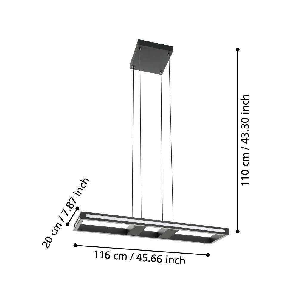 Eglo 99678 "SALVILANAS-Z" 110 Cm Yüksekliğinde Alüminyum, Çelik Siyah Sarkıt Avize
