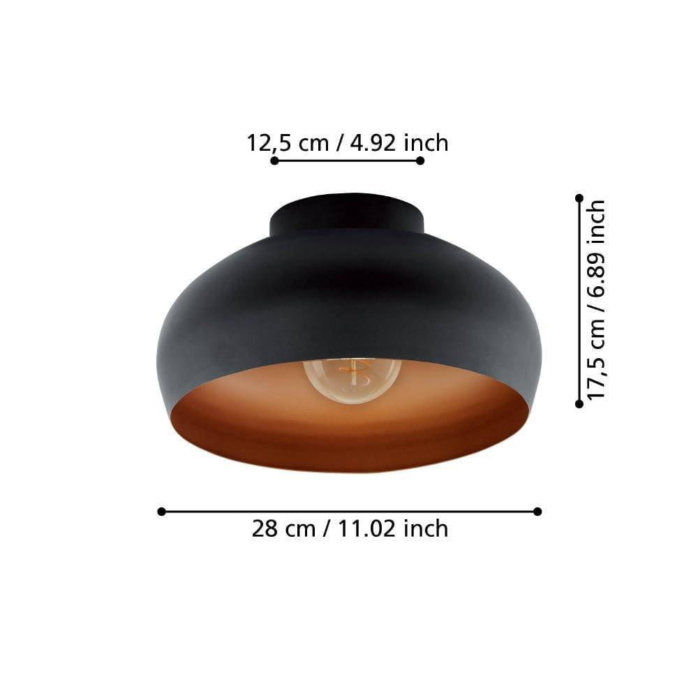 Eglo 900555 "MOGANO 2" 28 Cm Çapında Çelik Siyah, Bakır Tavan Armatürü