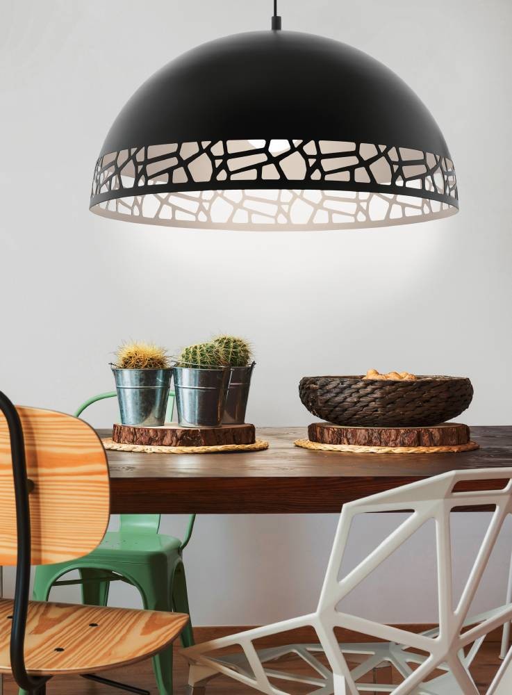 Eglo 97442 "SAVIGNANO" 53 Cm Çapında Çelik Siyah, Beyaz Sarkıt Avize