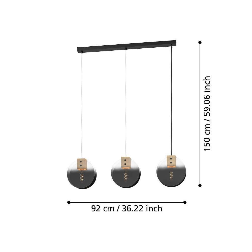 Eglo 390142 "MILLENA" 150 Cm Yüksekliğinde Çelik, Ahşap Siyah, Kahverengi Sarkıt Avize