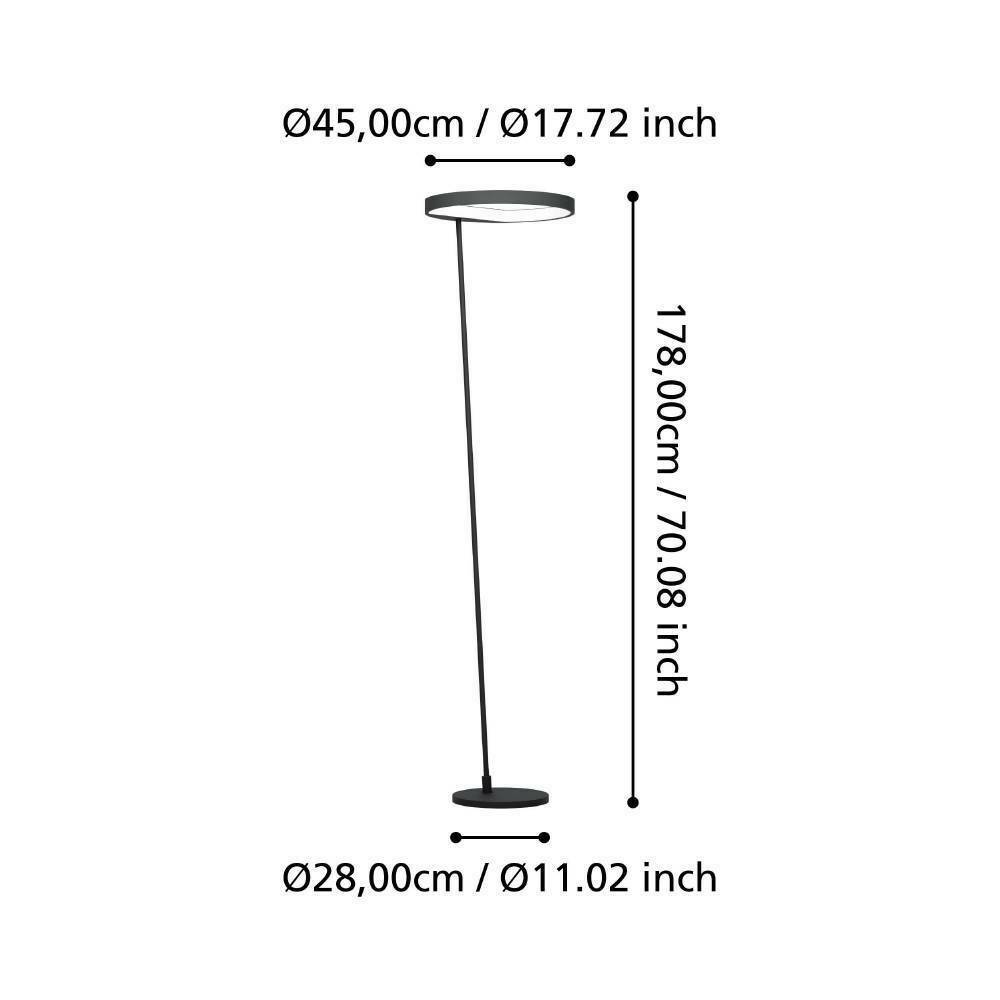 Eglo 390167 "CAREDARA" 178 Cm Yüksekliğinde Dokunmatik Alüminyum, Çelik Köşe Lambası Lambader