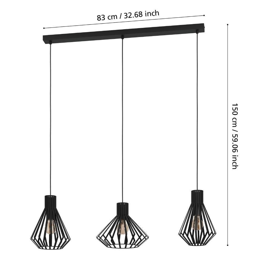 Eglo 390125 "BASIDANO" 150 Cm Yüksekliğinde Çelik Siyah Sarkıt Avize