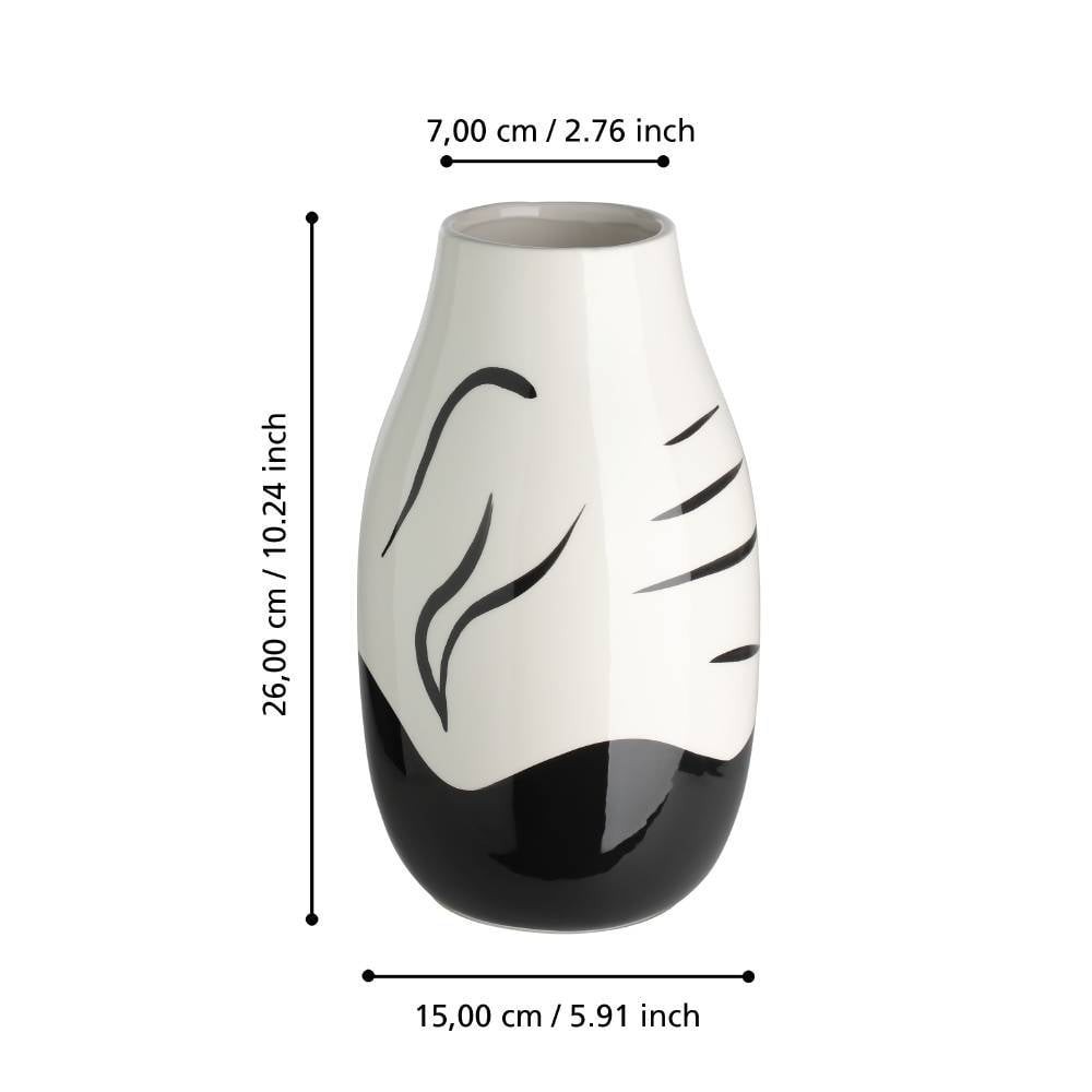 Eglo 421037 "YUZAWA" 26 Cm Yüksekliğinde Beyaz, Siyah Seramik Vazo