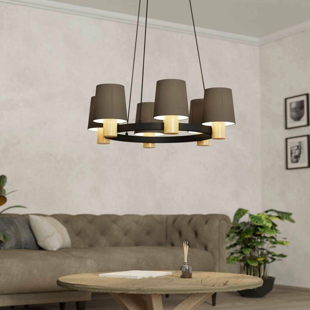 Eglo 43781 "EDALE" 70 Cm Çapında Çelik, Ahşap Siyah, Kahverengi Sarkıt Avize