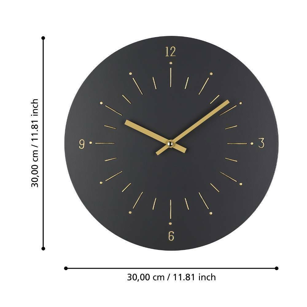 Eglo 425509 "TAKAHAGI" 30 Cm Çapında Siyah, Pirinç Çelik Dekoratif Duvar Saati