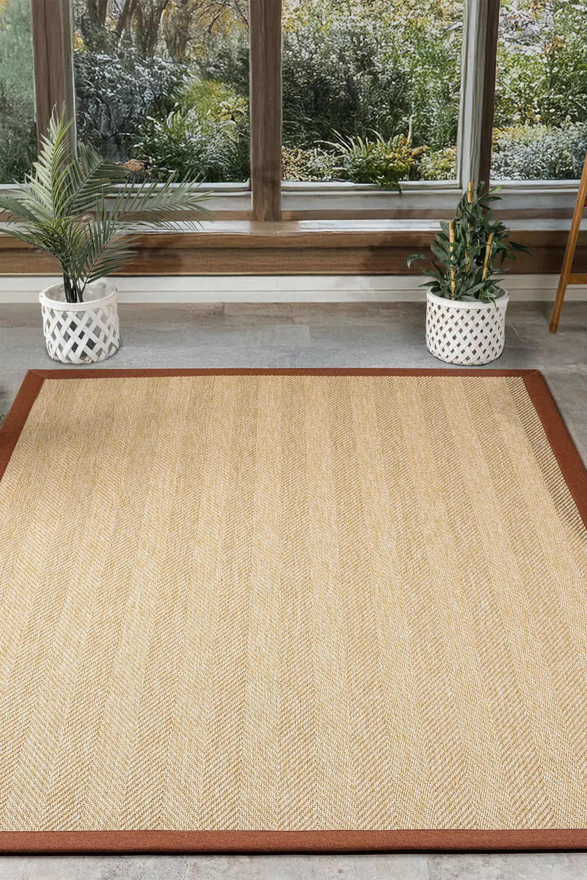 Seyran Halı Bombay 665 Bej Jüt Sisal Halı  - Kahve Rengi Bordürlü Halı Yolluk