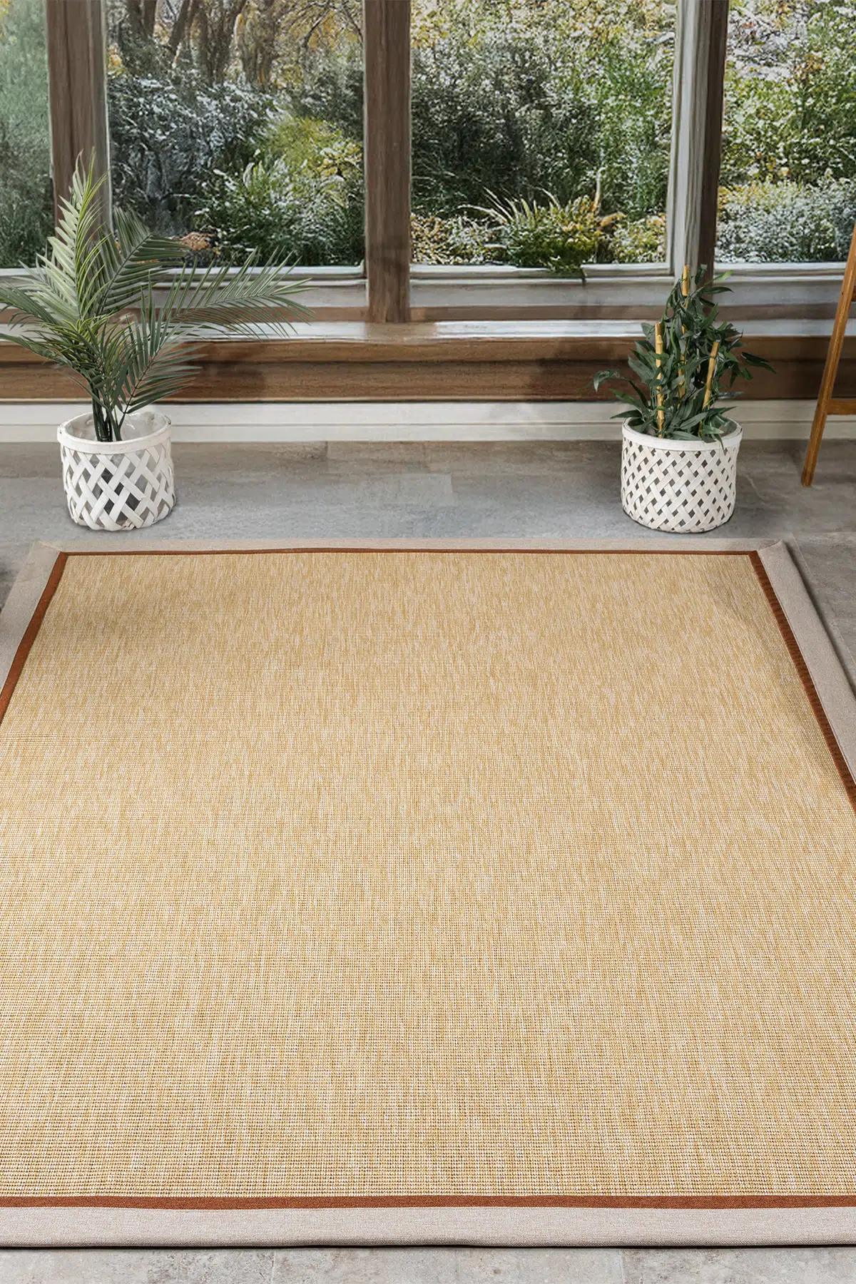 Seyran Halı Bombay 663 Bej Jüt Sisal Halı  - Bej Terra Bordürlü Halı Yolluk