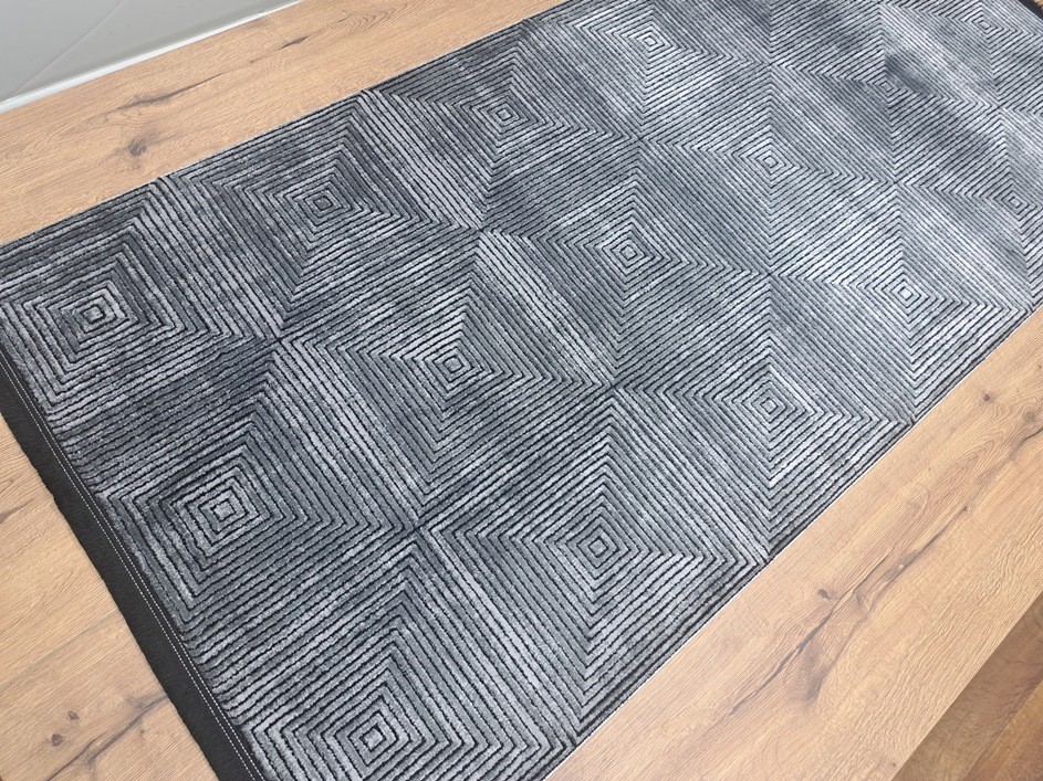 Wool Touch Custom Size Roma 423 Anthracite Rug Runner - Area Rug - Extra Long Rug - Home Decor