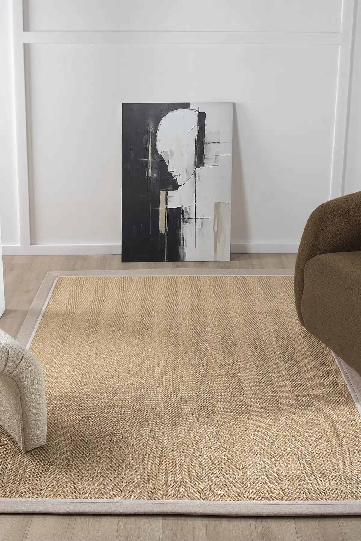 Seyran Halı Bombay 665 Bej Jüt Sisal Halı  - Bej Krem Bordürlü Halı Yolluk