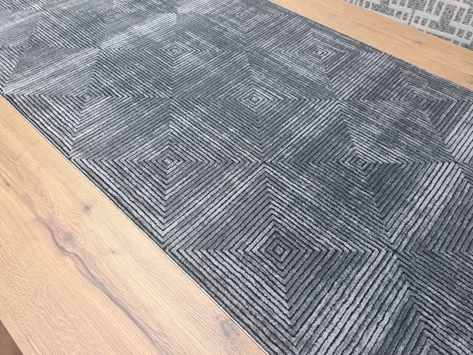 Wool Touch Custom Size Roma 423 Anthracite Rug Runner - Area Rug - Extra Long Rug - Home Decor