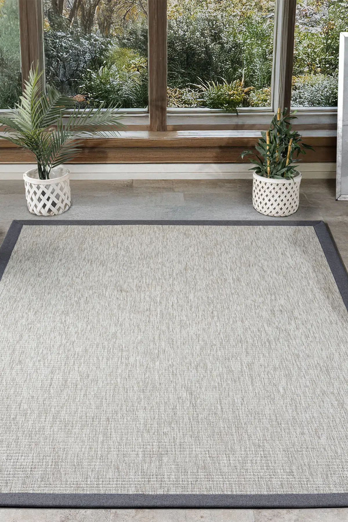 Seyran Halı Bombay 663 Gri Jüt Sisal Halı  - Mavi Bordürlü Halı Yolluk