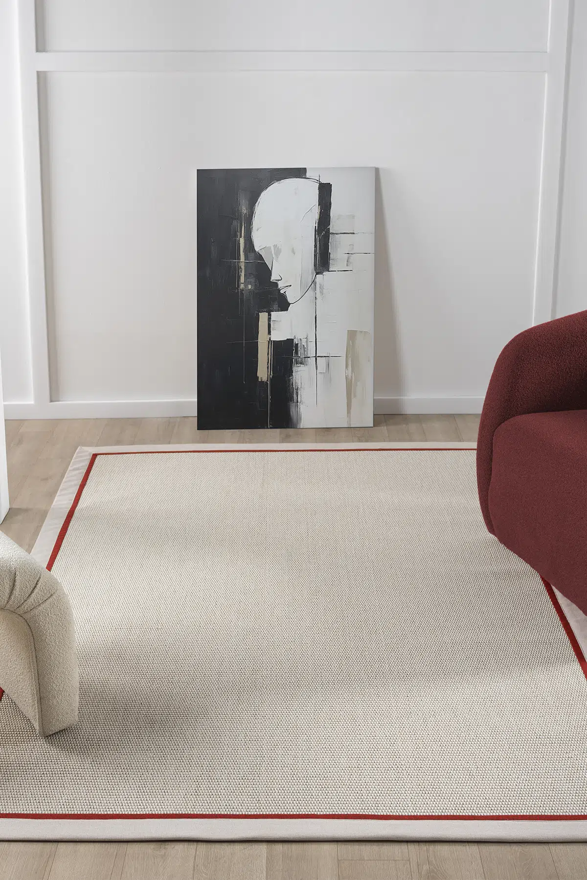 Seyran Halı Bombay 664 Krem Jüt Sisal Halı  - Krem Bordo Bordürlü Halı Yolluk