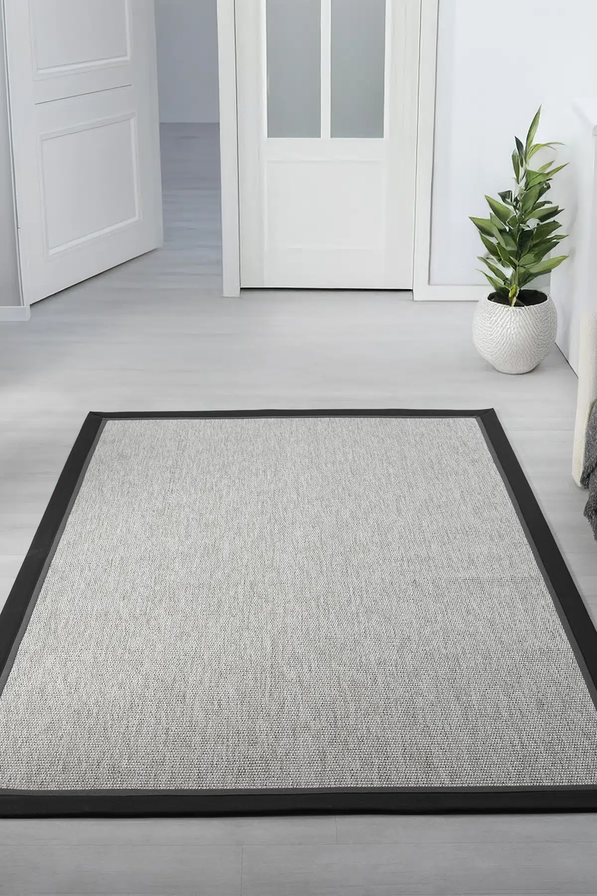 Seyran Halı Bombay 664 Gri Jüt Sisal Halı  - Siyah Antrasit Bordürlü Halı Yolluk