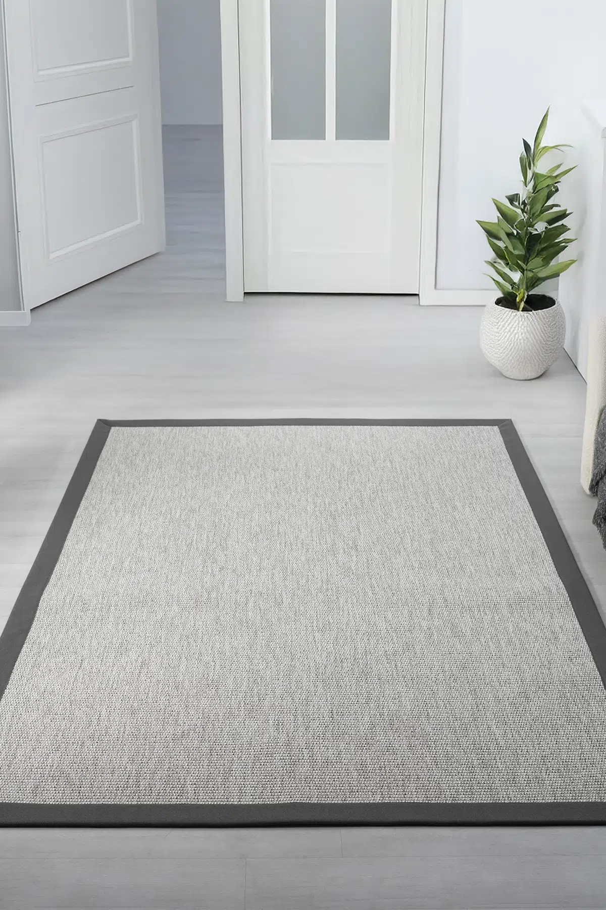 Seyran Halı Bombay 664 Gri Jüt Sisal Halı  - Tek Renk Bordürlü Halı Yolluk