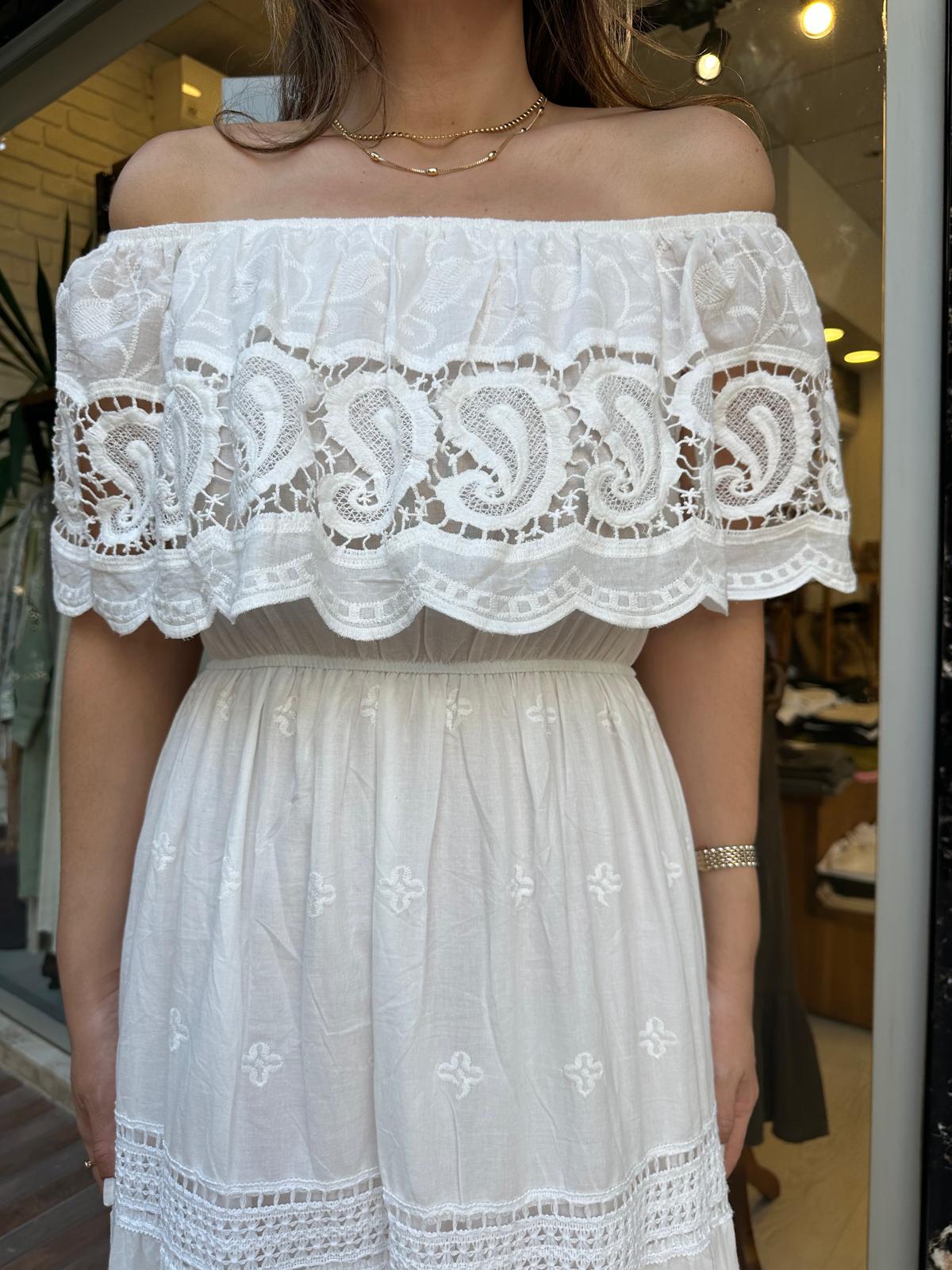 Madonna Yaka Güpür Detaylı Fisto Elbise