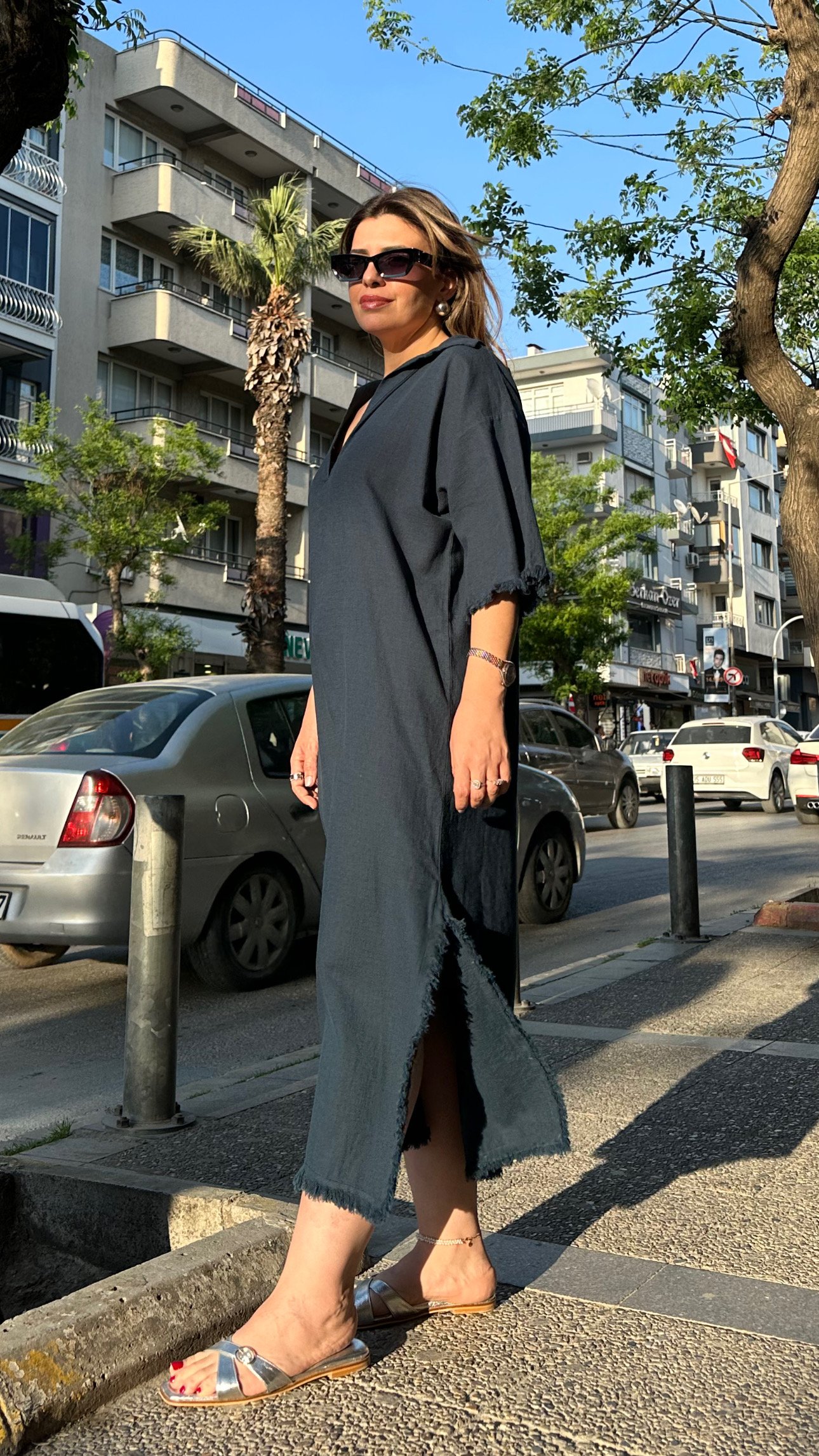BLANCA Kısa Kol Püskül Detaylı Elbise - Lacivert