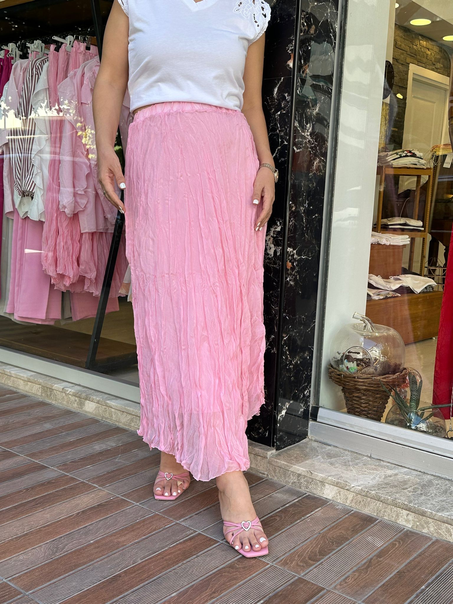 Beli Lastikli Kırışık Kumaş Astarlı Etek