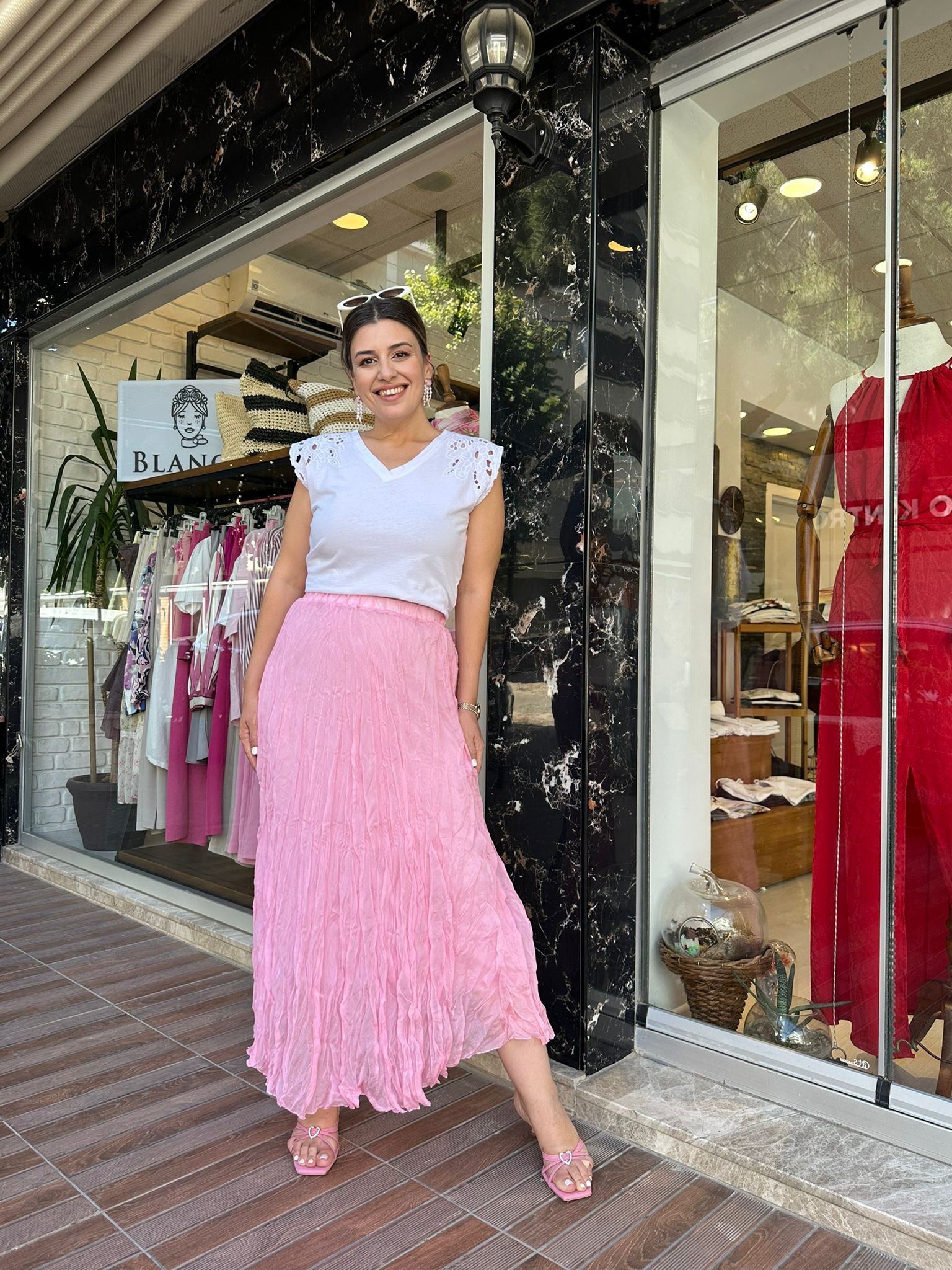 Beli Lastikli Kırışık Kumaş Astarlı Etek