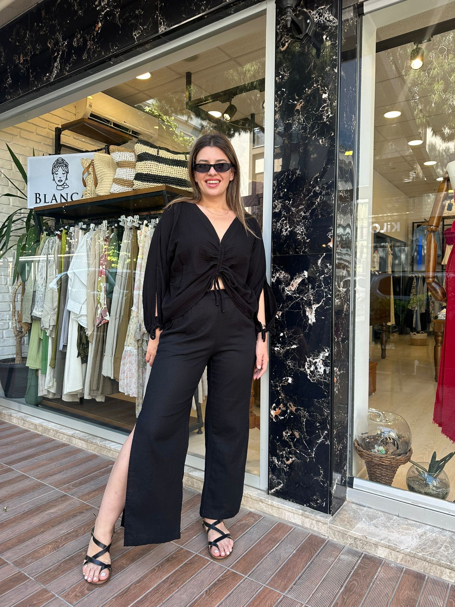 BLANCA Yanları Yırtmaçlı Keten Pantolon