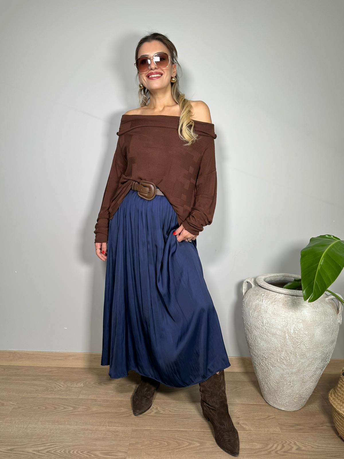 Maxi Boy Beli Lastikli Saten Etek - Lacivert