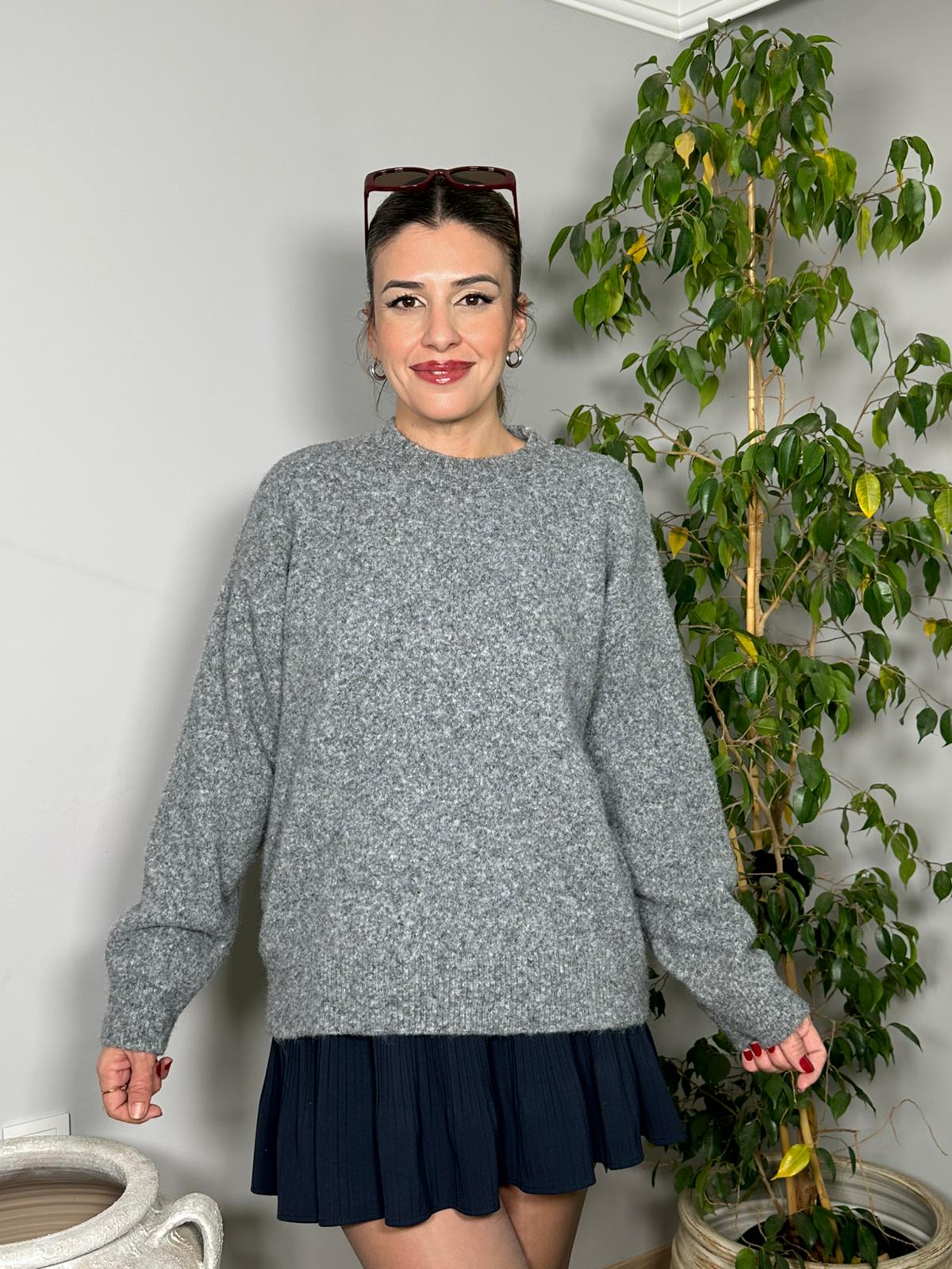 Bisiklet Yaka Yumuşak Dokulu Triko Kazak - Gri